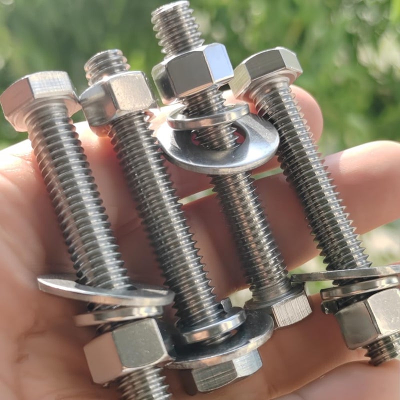 Fullerkreg (4 Sets) 3/8-16x4 Stainless Steel Hex Head Screws Bolts, Nuts, Flat & Lock Washers, 18-8 (304) S/S, Fully Threaded by Bolt Fullerkreg - Image 2